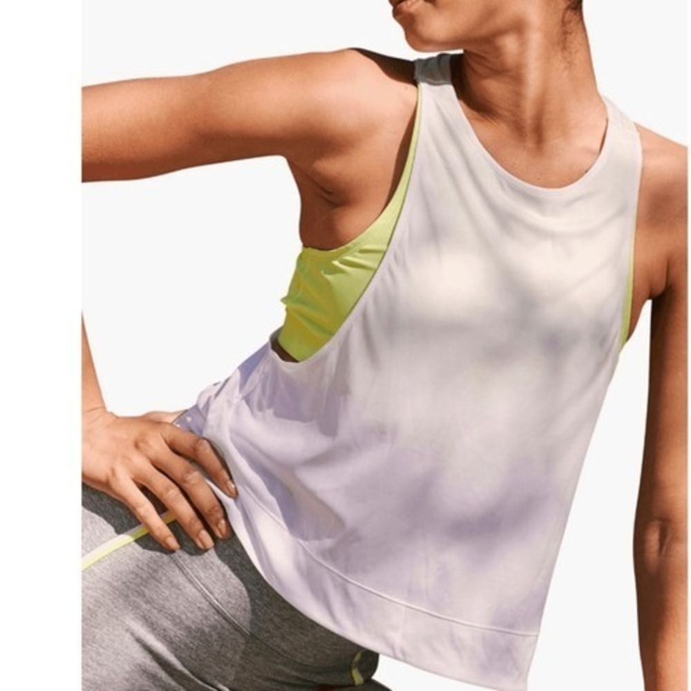 FP Movement Free People Rise & Run Sports Bra Tank White/Green Large (12/14) NWT
